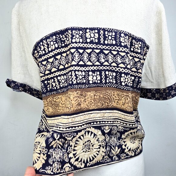Vintage JSJ Petites Navy White Woven Tapestry Navajo Aztec Crop Length Shirt USA - Picture 8 of 9